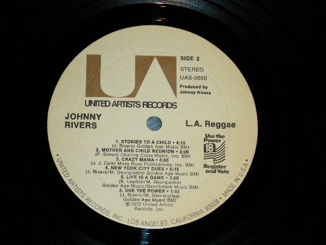 画像: JOHNNY RIVERS - L.A.REGGAE (With JOE OSBORN,JIM GORDON,JIM WEBB,LARRY CARLTON,JIM HORN,+ more ) ( Ex+++/Ex+++ )  / 1972  US AMERICA  ORIGINAL Used LP 