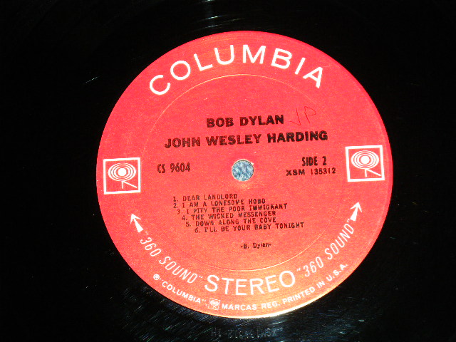 画像: BOB DYLAN -  JOHN WESLEY HARDING ( Matrix Number : 1C/1H)(Ex++/Ex+++ )   / 1968 US AMERICA  ORIGINAL 1st PRESS "360 SOUND Label" STEREO LP 