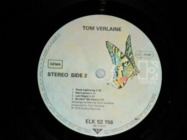 画像: TOM VERLAINE of TELEVISION -  TOM VERLAINE ( Ex+++/MINT- )  / 1979 WEST-GERMAN GERMANY  ORIGINAL Used LP