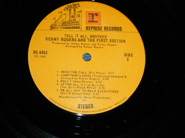 画像: KENNY ROGERS & The FIRST EDITION  - TELL IT ALL BROTHER  ( Ex++/Ex+++ Ex++) / 1970 US AMERICA ORIGINAL  1st Press"BROWN with ORANGE SQUARE "r" Logoon Top Label" Used LP 
