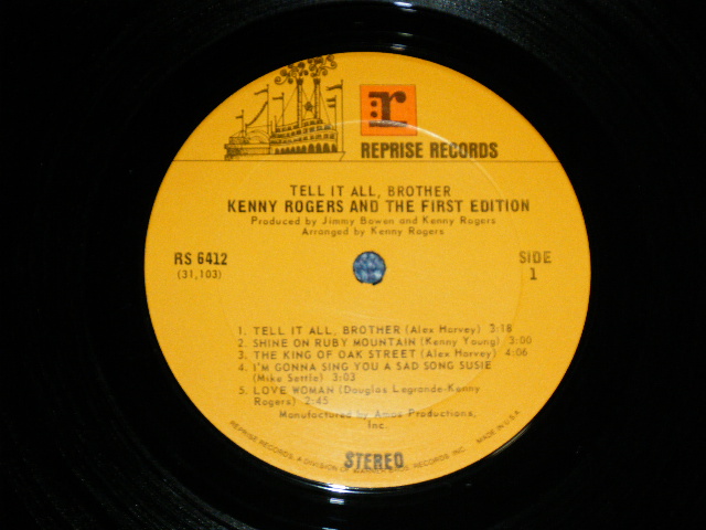 画像: KENNY ROGERS & The FIRST EDITION  - TELL IT ALL BROTHER  ( Ex++/Ex+++ Ex++) / 1970 US AMERICA ORIGINAL  1st Press"BROWN with ORANGE SQUARE "r" Logoon Top Label" Used LP 