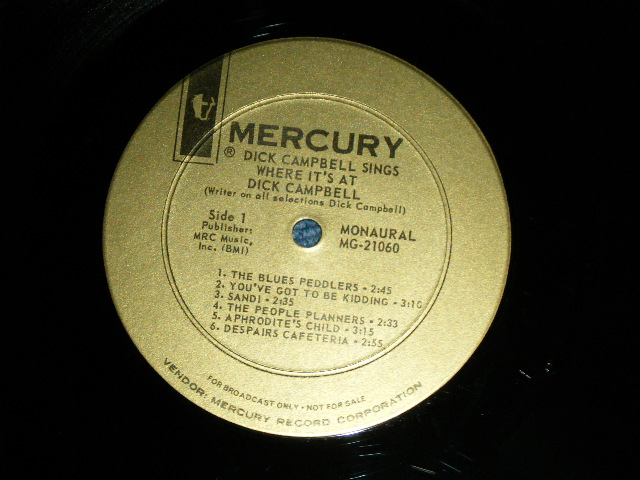 画像: DICK CAMPBELL - SINGS WHERE IT'S AT  : With MIKE BLOOMFIED, PAUL BUTTERFIELD, ...( Ex++/Ex+++ )  / 1965 US AMERICA  ORIGINAL   "PROMO"   MONO Used  LP