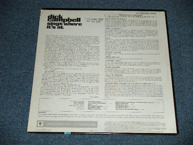 画像: DICK CAMPBELL - SINGS WHERE IT'S AT  : With MIKE BLOOMFIED, PAUL BUTTERFIELD, ...( Ex++/Ex+++ )  / 1965 US AMERICA  ORIGINAL   "PROMO"   MONO Used  LP