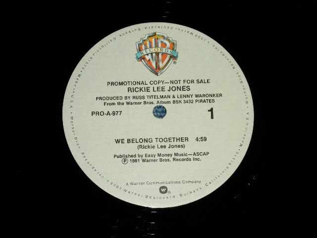 画像: RICKIE LEE JONES - WE BELONG TOGETHER  (Ex++/Ex+++ ) / 1981 US AMERICA ORIGINAL "PROMO ONLY" Used 12"