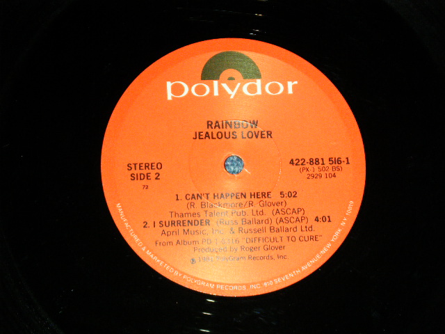 画像: RAINBOW - JEALOUS LOVER  ( Ex+++/MINT-)  / 1981  US AMERICA  ORIGINAL   Used  12"