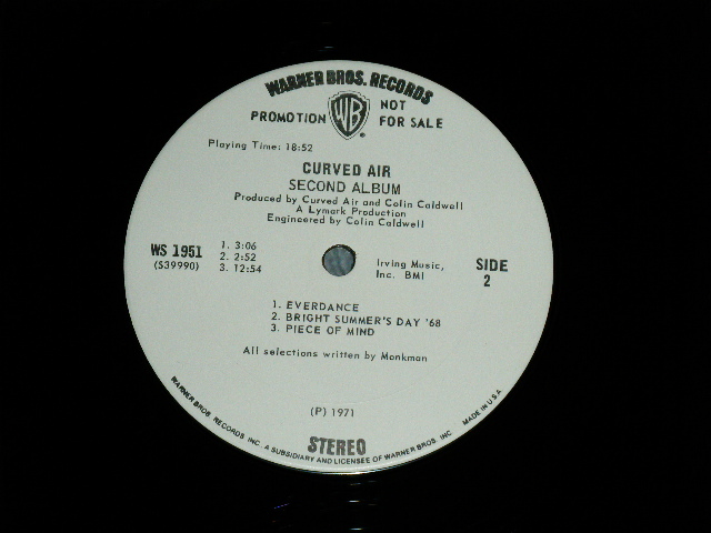 画像: CURVED AIR - SECOND ALBUM ( Ex/Ex++ Looks:Ex+ ) / 1971 US AMERICA ORIGINAL "WHITE LABEL PROMO"  LP 