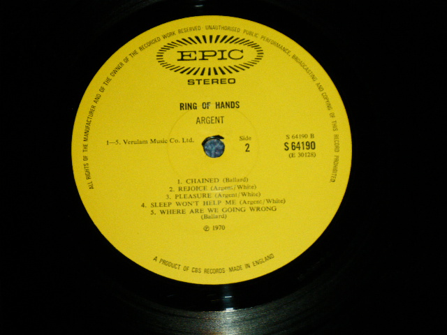 画像: ARGENT ex: ZOMBIES - RING OF HANDS ( Matrix # A1/B1)  ( Ex/Ex+++ ) / 1970 UK ENGLAND  ORIGINAL Used LP