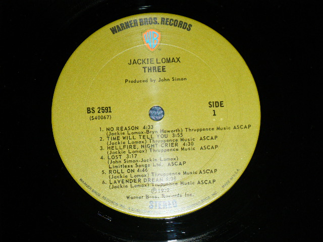 画像: JACKIE LOMAX - THREE :  With   SONG SHEET  ( Ex+++/MINT-) / 1972 US ORIGINAL 1st Press GREEN & "WB" Label Used  LP