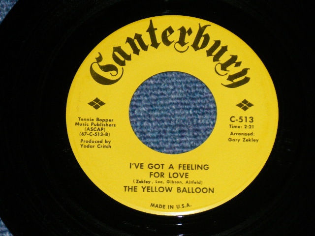 画像: The YELLOW BALLOON - GOOD FEELIN' TIME / I'VE GOT A FEELING FOR LOVE ( MINT-/MINT- ) / 1967 US ORIGINAL 7"45 Single 