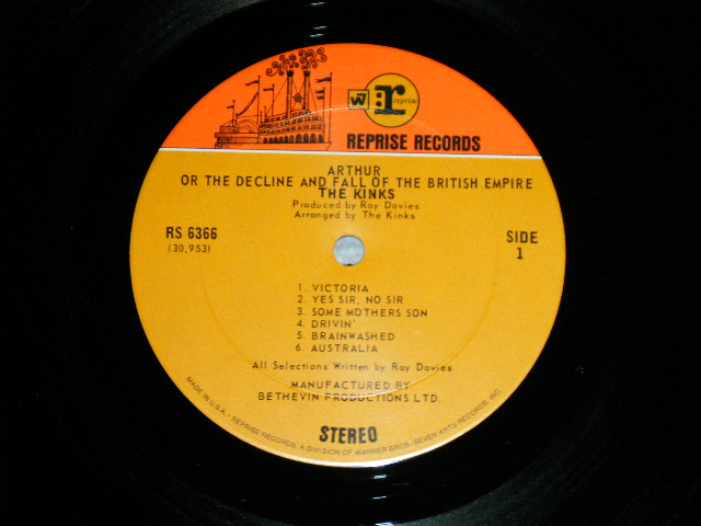 画像: THE KINKS -  ARTHUR OR THE DECLINE and FALL OF THE BRITISH EMPIRE (Matrix #A) S 30593  RS6366 A-1A B) S 30954 RS6360 -B-1L) "SANTA MARIA Press in CA"(Ex/Ex- Looks:VG+++ CUT OUT) / 1969 US AMERICA ORIGINAL "without/NO GIMIC INSERTS" 1st Press "ORANGE & BROWN Label" STEREO Used LP 