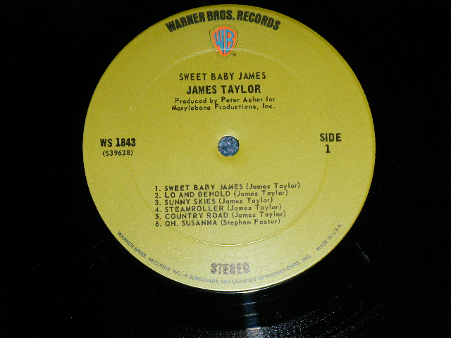 画像: JAMES TAYLOR - SWEET BABY JAMES : With  POSTER SONG SHEET : 1st Press "NON-TITLE Credit" on Front Cover  (Matrix # WS 39638 / WS 39639-B THAT'S ALL FOLKS) ( Ex+/MINT-) / 1970 US ORIGINAL 1st Press GREEN & "WB" Label Used  LP