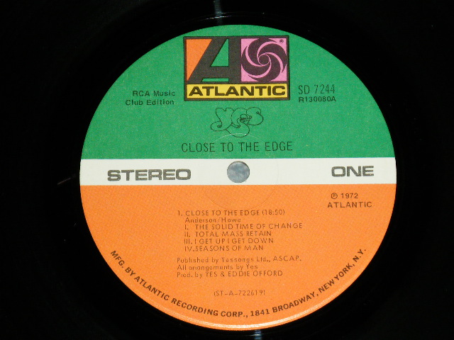 画像: YES - CLOSE TO THE EDGE ( RCA MUSIC CLUB R 130080 Relaes Edition "1841" ADRRESS/ Matrix # 2S&2S ) ( Ex++/MINT- ) / 1970's  US ORIGINAL "1841 Credit"LABEL LP