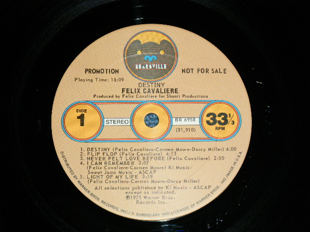 画像: FELIX CAVALIERE (of The YOUNG RASCALS ) - DESTINY ( Ex+/Ex+++ ) / 1975 US AMERICA ORIGINAL "PROMO"  Used LP 