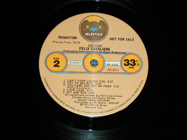 画像: FELIX CAVALIERE (of The YOUNG RASCALS ) - DESTINY ( Ex+/Ex+++ ) / 1975 US AMERICA ORIGINAL "PROMO"  Used LP 