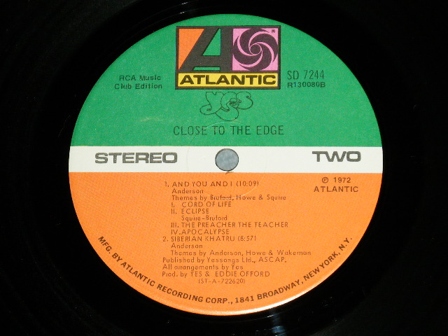 画像: YES - CLOSE TO THE EDGE ( RCA MUSIC CLUB R 130080 Relaes Edition "1841" ADRRESS/ Matrix # 2S&2S ) ( Ex++/MINT- ) / 1970's  US ORIGINAL "1841 Credit"LABEL LP