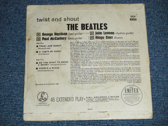 画像: THE BEATLES -　TWIST and SHOUT (The PARLOPHONE Credt on Label Ring) ( Matrix # 2N/1N : #KT" on B-SIDE LABEL )  ( Ex/Ex) / 1963 UK ORIGINAL MONO Used 7"EP With PICTUER SLEEVE