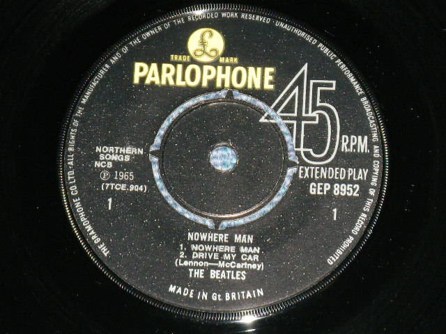 画像: THE BEATLES - NOWHERE MAN (The GRAMOPHONE Credt on Label Ring : "KT" Credit on SIDE-A Labe+ ) ( Matrix # 1/1 )  ( Ex+++,Ex++/Ex+++) / 1965 UK ORIGINAL MONO Used 7"EP With PICTUER SLEEVE