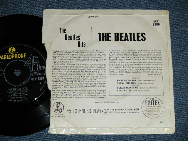 画像: THE BEATLES -　THE BEATLES' HITS (The PARLOPHONE Credt on Label Ring) ( Matrix # 2N/1N )  ( Ｐoor /Ex+ ) / 1963 UK ORIGINAL MONO Used 7"EP With PICTUER SLEEVE