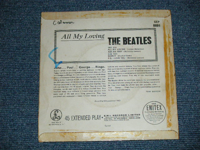 画像: THE BEATLES - ALL MY LOVING (The PARLOPHONE Credt on Label Ring) ( Matrix # 1N/1N)  ( VG++/Ex+ B-1:VG+++) / 1964 UK ORIGINAL MONO Used 7"EP With PICTUER SLEEVE