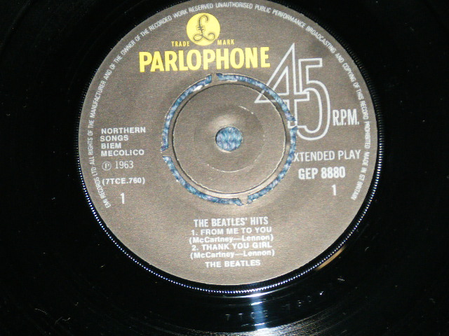 画像: THE BEATLES -　THE BEATLES' HITS ( EMI RECORDS LTD. Credt on Label Ring) ( Matrix # 2N/2 )  ( MINT-/MINT-) / 19?? UK  MONO Used 7"EP With PICTUER SLEEV