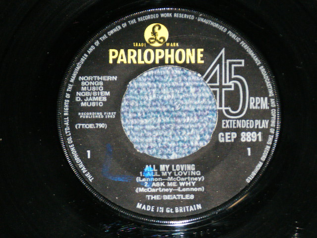 画像: THE BEATLES - ALL MY LOVING (The PARLOPHONE Credt on Label Ring) ( Matrix # 1N/1N)  ( VG++/Ex+ B-1:VG+++) / 1964 UK ORIGINAL MONO Used 7"EP With PICTUER SLEEVE