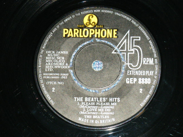 画像: THE BEATLES -　THE BEATLES' HITS (The PARLOPHONE Credt on Label Ring) ( Matrix # 2N/1N )  ( Ex+/Ex++ ) / 1963 UK ORIGINAL MONO Used 7"EP With PICTUER SLEEVE