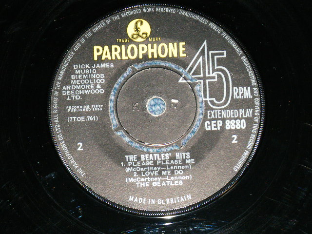 画像: THE BEATLES -　THE BEATLES' HITS (The PARLOPHONE Credt on Label Ring) ( Matrix # 2N/1N : #KT" on B-SIDE LABEL )  ( Ex++/Ex+++ Looks:Ex++) / 1963 UK ORIGINAL MONO Used 7"EP With PICTUER SLEEVE