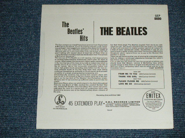 画像: THE BEATLES -　THE BEATLES' HITS ( EMI RECORDS LTD. Credt on Label Ring) ( Matrix # 2N/2 )  ( MINT-/MINT-) / 19?? UK  MONO Used 7"EP With PICTUER SLEEV