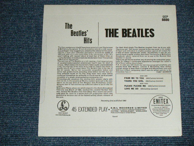 画像: THE BEATLES -　THE BEATLES' HITS ( EMI RECORDS LTD. Credt on Label Ring) ( Matrix # 2N/2 )  ( MINT-/MINT-) / 19?? UK  MONO Used 7"EP With PICTUER SLEEV