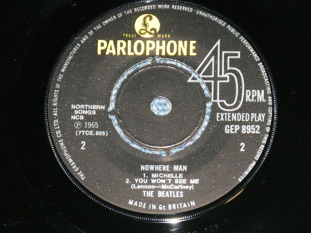 画像: THE BEATLES - NOWHERE MAN (The GRAMOPHONE Credt on Label Ring : "KT" Credit on SIDE-A Labe+ ) ( Matrix # 1/1 )  ( Ex+++,Ex++/Ex+++) / 1965 UK ORIGINAL MONO Used 7"EP With PICTUER SLEEVE