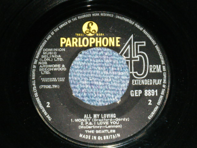 画像: THE BEATLES - ALL MY LOVING (The PARLOPHONE Credt on Label Ring) ( Matrix # 1N/1N)  ( VG++/Ex+ B-1:VG+++) / 1964 UK ORIGINAL MONO Used 7"EP With PICTUER SLEEVE