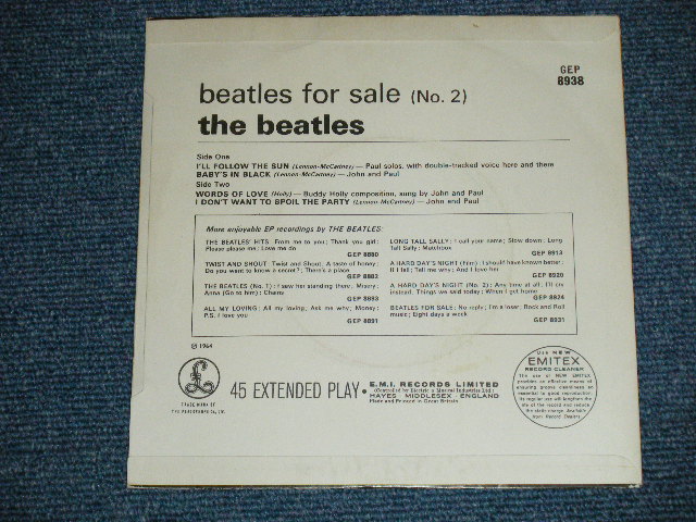 画像: THE BEATLES - FOR SALE No.2 ( EMI RECORDS LTD. Credt on Label Ring   ) ( Matrix # 2/2 )  ( Ex++/MINT- ) / 196? UK  MONO Used 7"EP With PICTUER SLEEVE