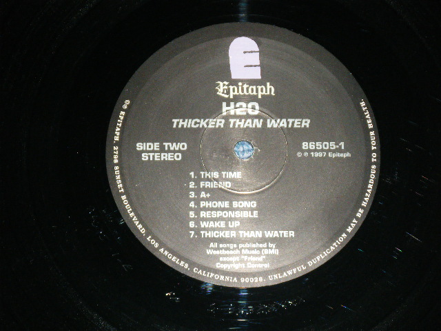 画像: H2O - THICKER THAN WATER   ( MINT-/ Ex+++ Looks: Ex)  / 1997   US AMERICA   ORIGINAL Used LP 