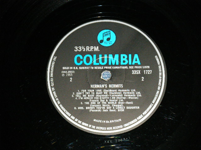 画像: HERMAN'S HERMITS - HERMAN'S HERMITS  ( Ex++/Ex++  B-2:Ex-) / 1964 UK ENGLAND  ORIGINAL " BLUE Columbia Label"  MONO Used LP