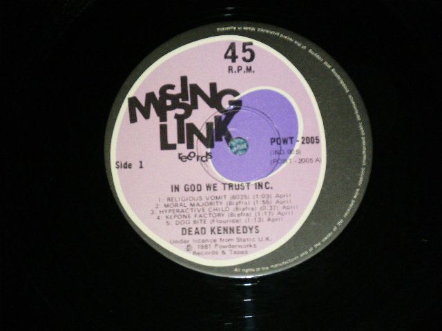 画像: DEAD KENNEDYS -  IN GOD WE TRUST INC ( Ex++/Ex+++)  / 1981 UK ENGLAND ORIGINAL Used 45 rpm 12" EP 