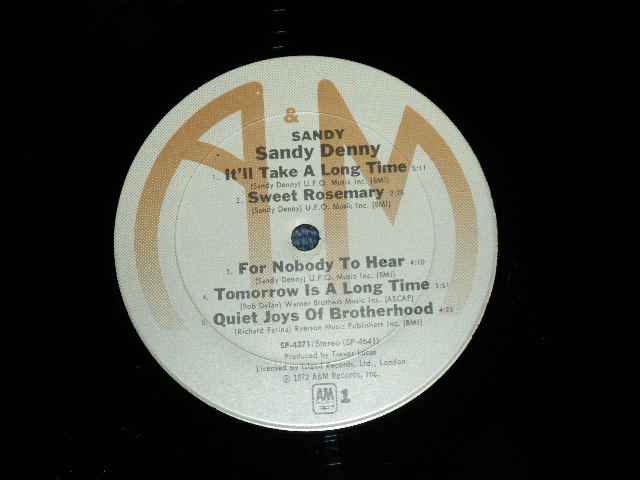 画像: SANDY DENNY - SANDY (Ex++/MINT-) / 1972 US AMERICA ORIGINAL 1st Press "BROWN LABEL"  Used LP 