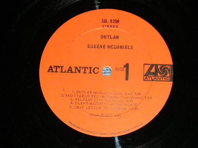 画像: EUGENE MCDANIELS - OUTLAW / 1970 CANADA ORIGINAL "RED LABEL" Used LP 