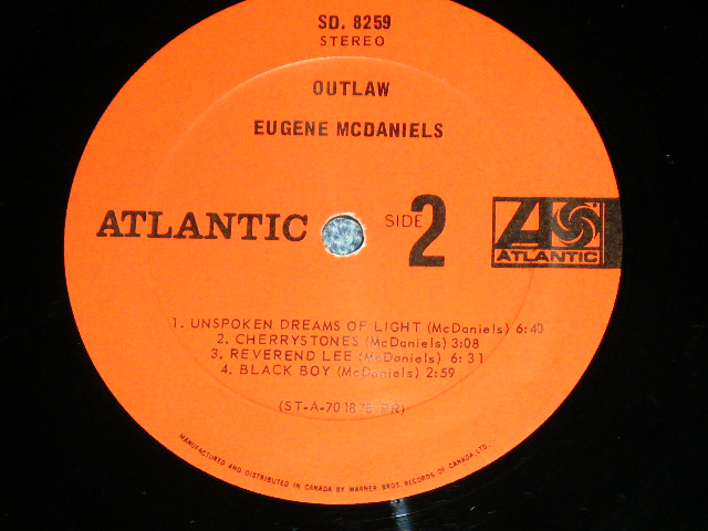 画像: EUGENE MCDANIELS - OUTLAW / 1970 CANADA ORIGINAL "RED LABEL" Used LP 
