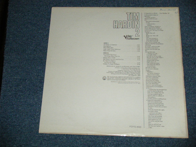 画像: TIM HARDIN - 2  ( Ex+++/MINT- ) / 1967 US AMERICA ORIGINAL 1st Press Label & 2nd Press"SEAL on FRONT" COVER  STEREO Used LP 