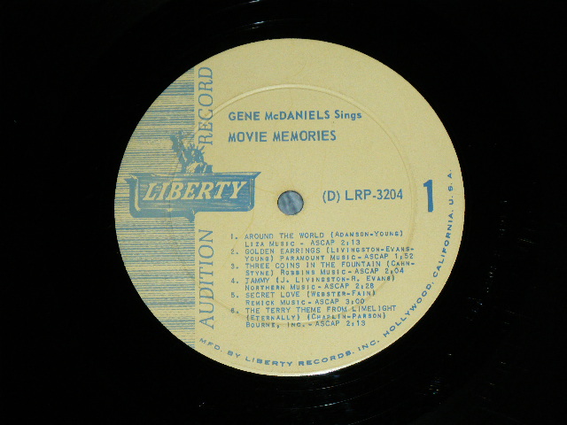 画像: GENE McDANIELS (EUGENE MCDANIELS  ) - SINGS MOVIE MEMORIES / 1962 US america ORIGINAL "Audition Label PROMO" MONO Used LP 