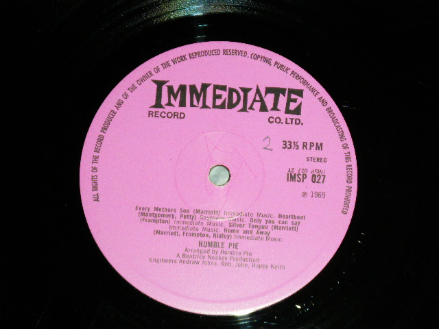 画像: HUMBLE PIE - HUMBLE PIE  (Matrix # 1Y-1U/2Y-1U)  ( VG++/Ex++)   / 1969 UK ENGLAND ORIGINAL "PINK Label"  Used LP 