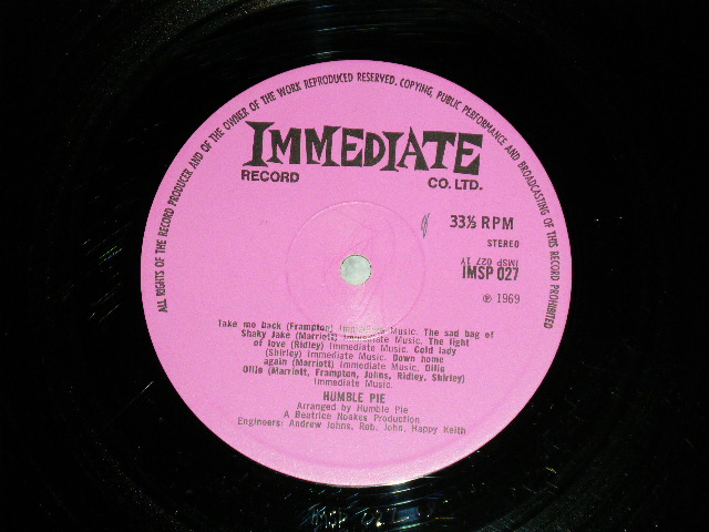 画像: HUMBLE PIE - HUMBLE PIE  (Matrix # 1Y-1U/2Y-1U)  ( VG++/Ex++)   / 1969 UK ENGLAND ORIGINAL "PINK Label"  Used LP 