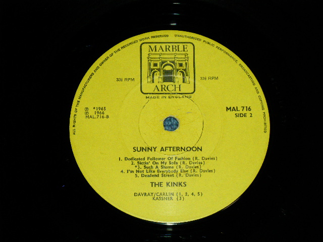 画像: THE KINKS - SUNNY AFTERNOON ( Ex++/Ex++) / 1967 UK ENGLAND ORIGINAL MONO Used LP 
