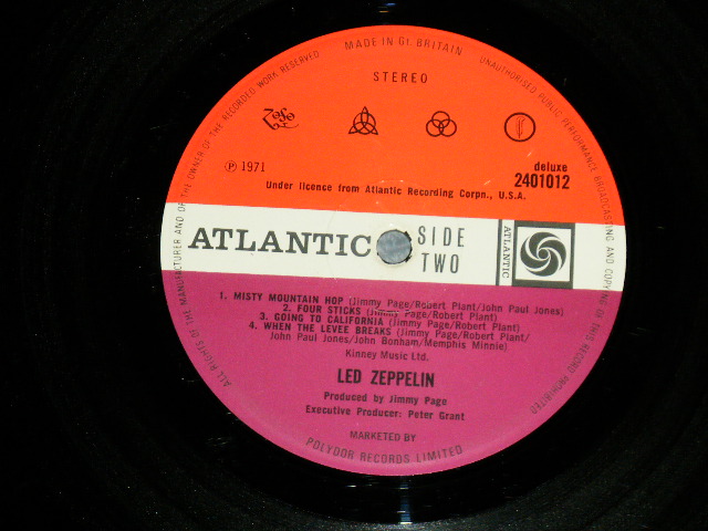 画像:  LED ZEPPELIN -  IV 4  ( Matrix Number A) PECKO DUCK  A //3 11  3 / B)PORKY  B // 3  11 )( Ex/Ex++ A-3:VG+++ )  / 1971 UK ENGLAND ORIGINAL "RED & PLUM Label"   Used LP  