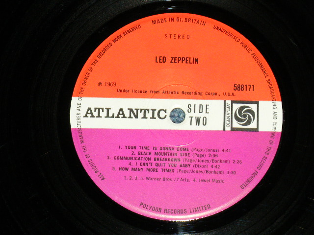 画像: LED ZEPPELIN - LED ZEPPELIN I ( 2nd Press ORANGE  Text Front Cover)( Matrix Number A) 588171 A//1 : B) 588171 B//1 ) ( Ex++/Ex++ B-5]Poor Jump)  / 1969 UK ENGLAND ORIGINAL 2nd Press "ORANGE Text on Front Cover Top" " RED & PLUM  Label" Used LP 