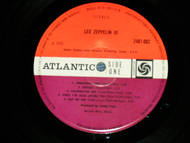 画像:  LED ZEPPELIN -  III  ( Matrix Number A) 2401002 A-5 / B)2401002 B-7) ( Ex++/Poor  some Jump)  / 1971 West Germany Jacket + UK ENGLAND  Record Export  "1st Press RED & PLUM Label"  Used LP  