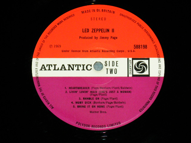 画像: LED ZEPPELIN - LED ZEPPELIN II ( 1st Press RED & PLUM Label) ( Matrix Number A) 588198 A//6▽420 1 1 : B) 588198 ▽B//4  11 1 1 ) ( Ex++/Ex++)  / 1969 UK ENGLAND ORIGINAL "1st Press Label"Used LP 