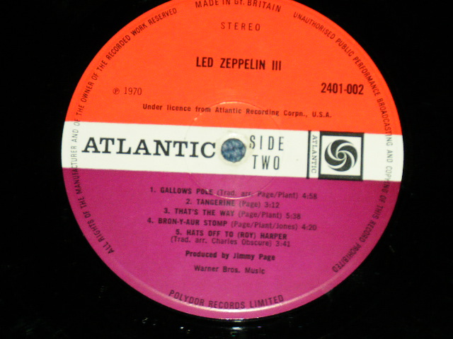 画像:  LED ZEPPELIN -  III  ( Matrix Number A) 2401002 A-5 / B)2401002 B-7) ( Ex++/Poor  some Jump)  / 1971 West Germany Jacket + UK ENGLAND  Record Export  "1st Press RED & PLUM Label"  Used LP  