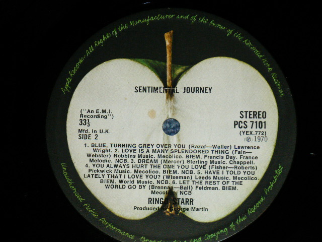画像: RINGO STARR - SENTIMENTAL JOURNEY ( Martix # 1U/1U ) ( Ex++/Ex+++ ) / 1970 UK ENGLAND  ORIGINAL Used LP 