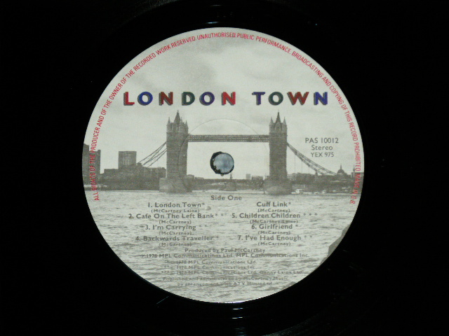 画像: WINGS( PAUL McCARTNEY of THE BEATLES)  - LONDON TOWN ( Matrix # 1/3 )  ( Ex++/MINT-)  / 1978  UK ENGLAND  ORIGINAL Used  LP